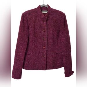 Vintage Gianni Wine Merlot Burgundy Tweed Wool Knit Blazer Size 14 Made In USA
